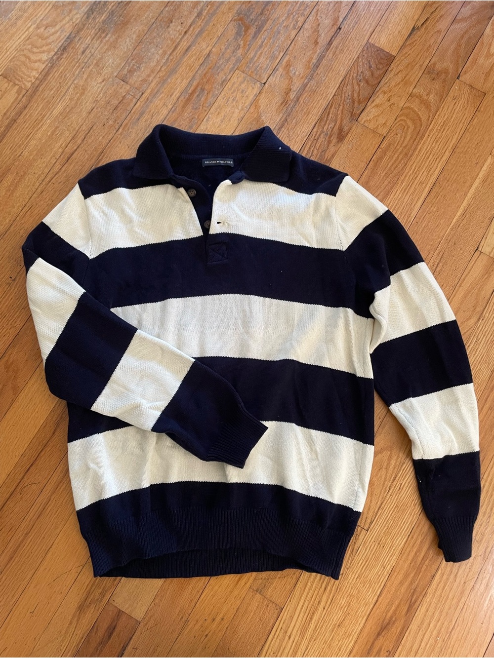Brandy Melville Navy & White Striped V-Neck Rugby Sweater